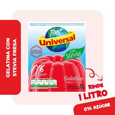 UNIVERSAL GELATINA DIET CON STEVIA FRESA CJ 19GR