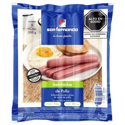 SAN FERNANDO SALCHICHA DE POLLO 200GR 6UND